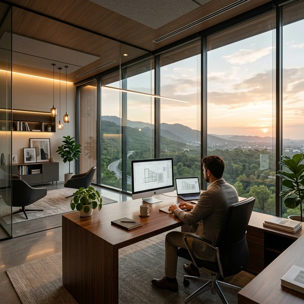 Contemporary Office Workspaces Rendering